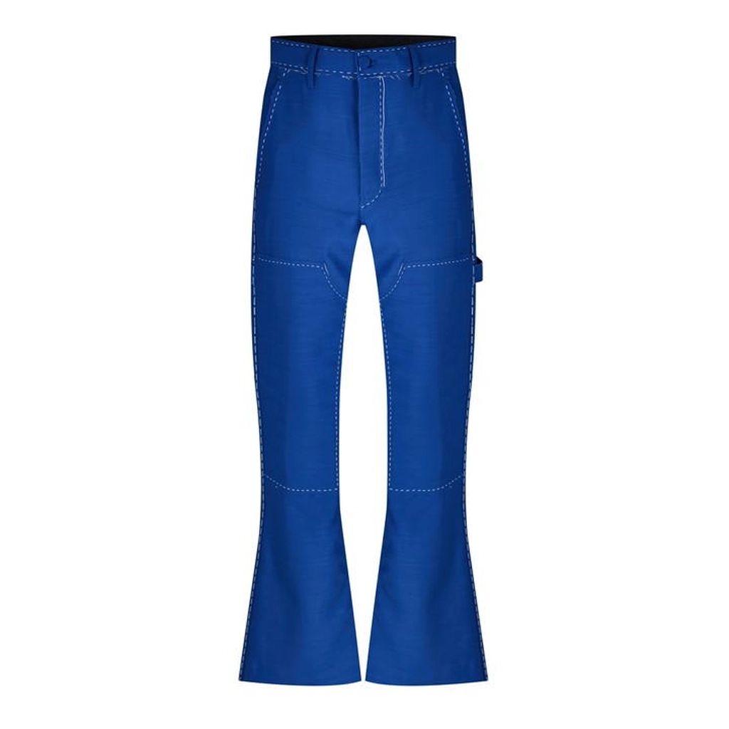 Off White Flaired Straight Trousers - Blue